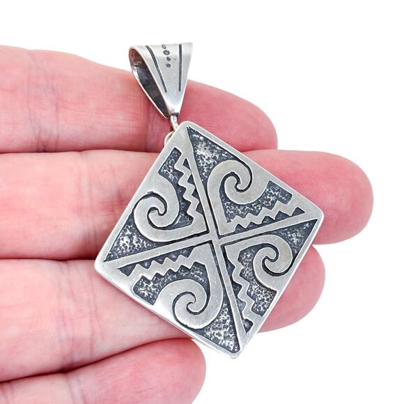 Vintage Southwest Sterling Silver 925 Stamped Diamond Pendant